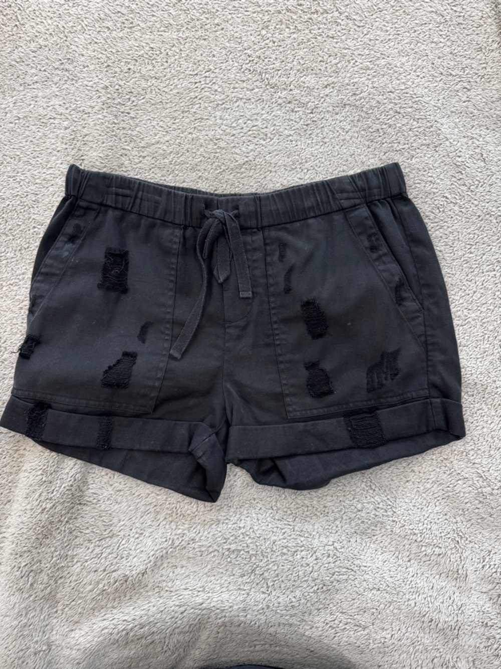 Chelsea & Violet Black Distressed Drawstring Athletic Shorts